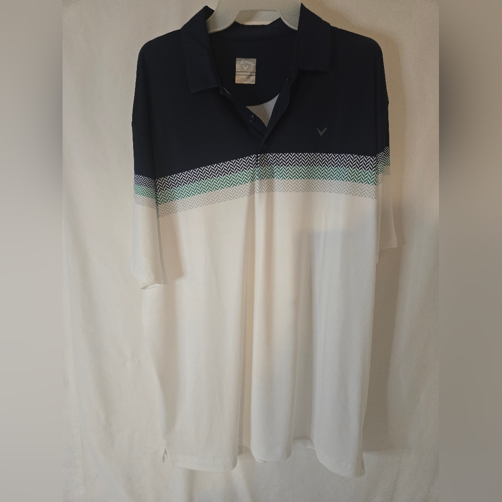 Callaway Opti Dri short sleeve polo shirt White Blue Green Size Large